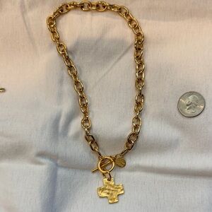 Gold Chain Necklace with Textured Cross Pendant